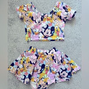 Wild Rich kids two peice cropped t shirt and skirt Mickey faces size 2T